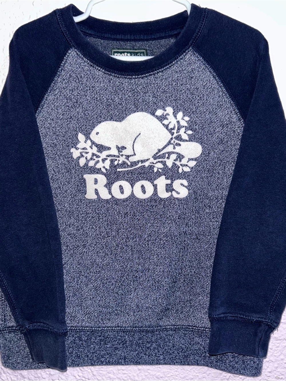 Roots Kids Navy & Heather Gray Crew Sweatshirt with White Logo